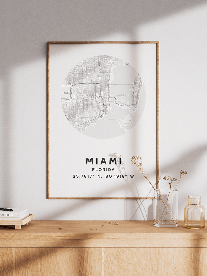 Miami Street Map Poster – White Minimalist Circular City Art product image (1)