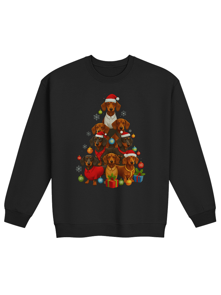 Dachshund Christmas Tree Sweatshirt – Stacked Wiener Dog Holiday Art product image (1)
