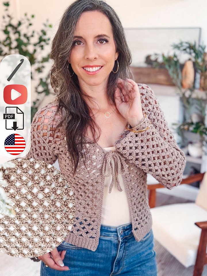 Circle Leaf V-Neck Crochet Cardigan Pattern product image (1)