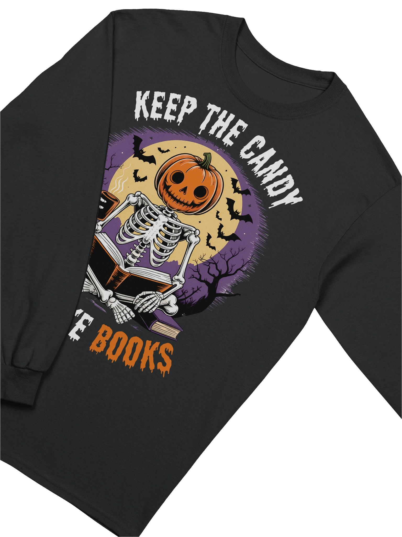 Book Lovers Pumpkin Head Skeleton Long Sleeve Tee product image (3)
