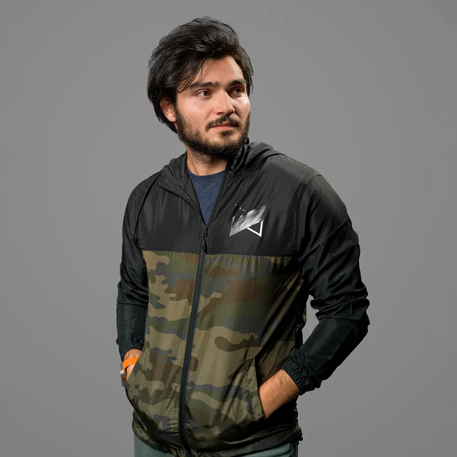 Camo and black windbreaker sale