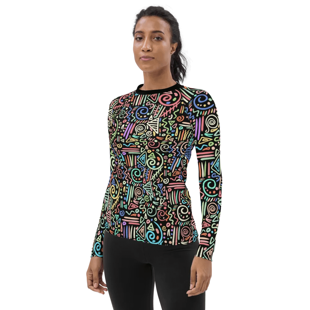 Vibrant African Doodle: All-Over Print Women's Rash Guard product image (7)