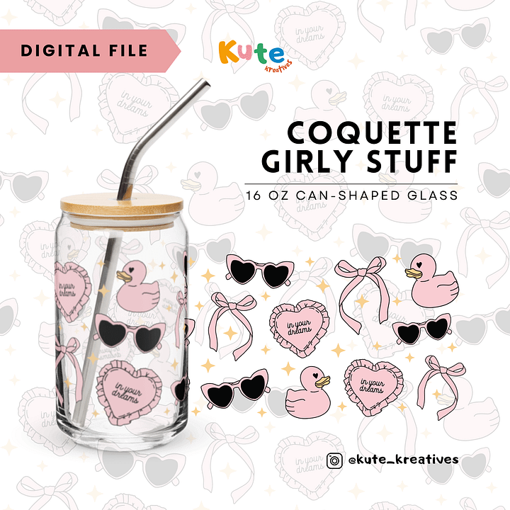 [Digital File] 16oz Can-Shaped Glass Wrap PNG | Coquette Girly Stuff product image (1)