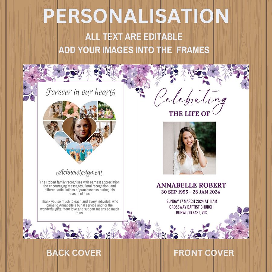 Purple Flowers Funeral Program Canva Template product image (6)