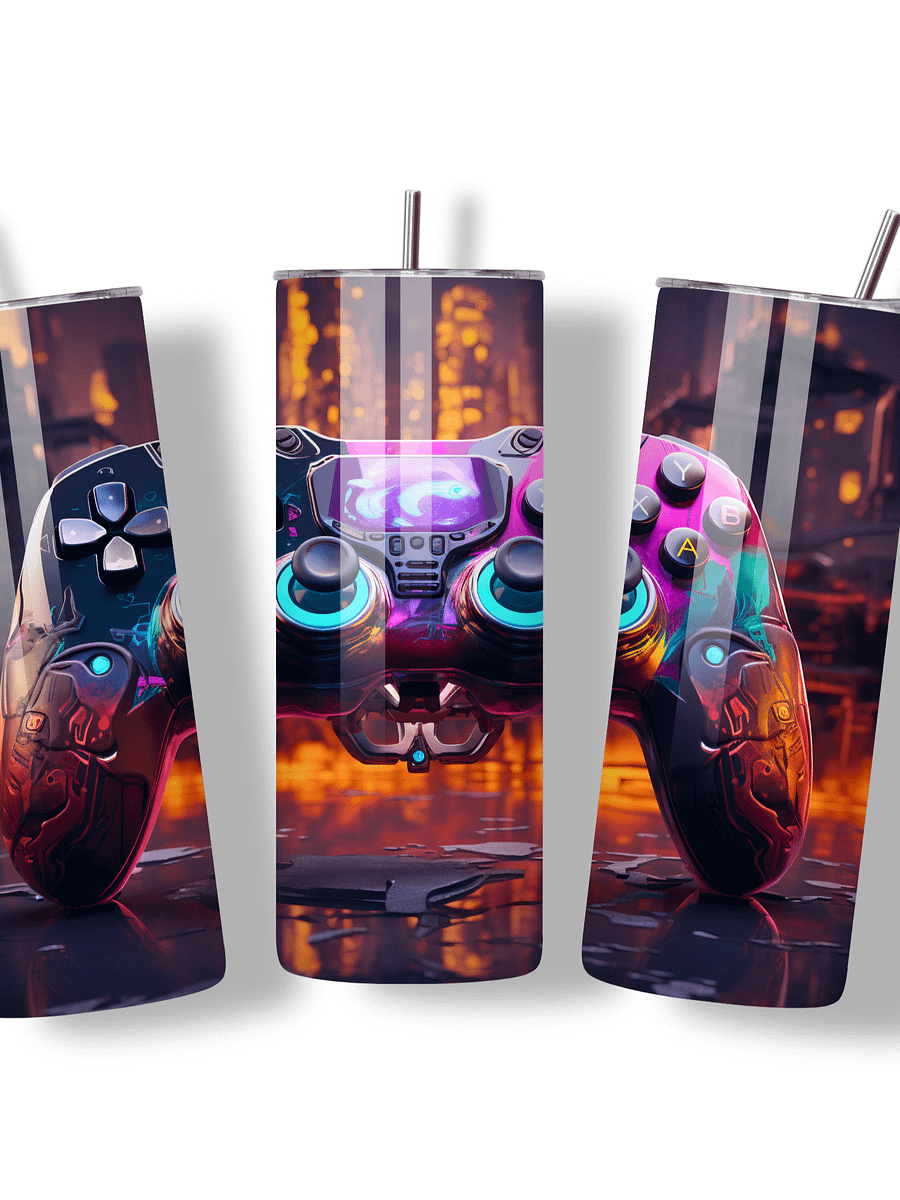 Gamer Vibes 20oz Skinny Tumbler with Metal Straw – Futuristic Neon Controller Design – Double-Walled Insulated Stainless Steel Tumbler for Hot & Cold Drinks, Gift for Gaming Enthusiasts product image (3)