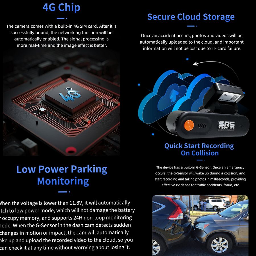 SRS ABSOLUTE 2K 4G DashCam| 24x7 Remote Audio-Video Monitor | Download/Playback/Livestream| GPS Tracking | Geo-Fence | Hyper Lapse | G-Sensor| Motion Sensor| 1TB MicroSD support (1 Channel S2 2K 4G) product image (6)