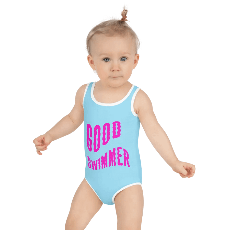Good Swimmer Fuxia on Light Blue Kids Swimsuit product image (5)