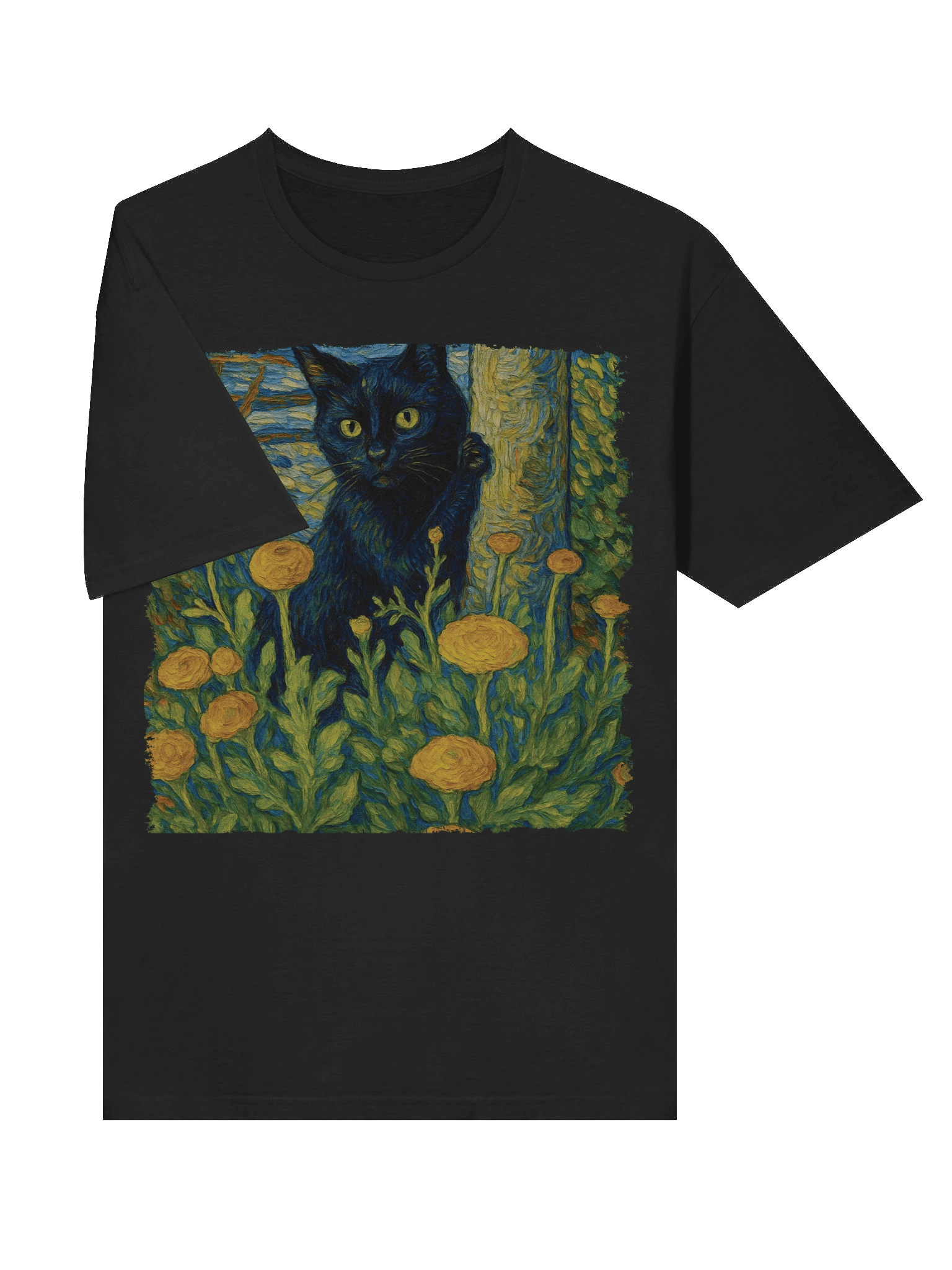 Van Gogh Peeking Black Cat T-Shirt product image (54)