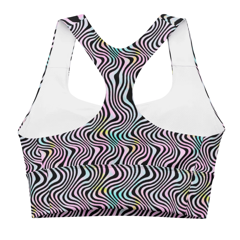 longline sports bra in wavy pink black and Turquoise design product image (1)