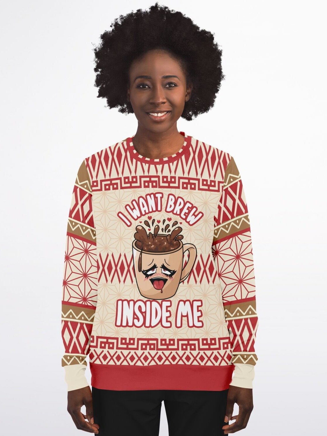 Funny Coffee Lover Sweatshirt "I Want Brew Inside Me" | Festive Christmas Sweater for Coffee Addicts | Cozy & Humorous Winter Gift for Him & Her product image (1)