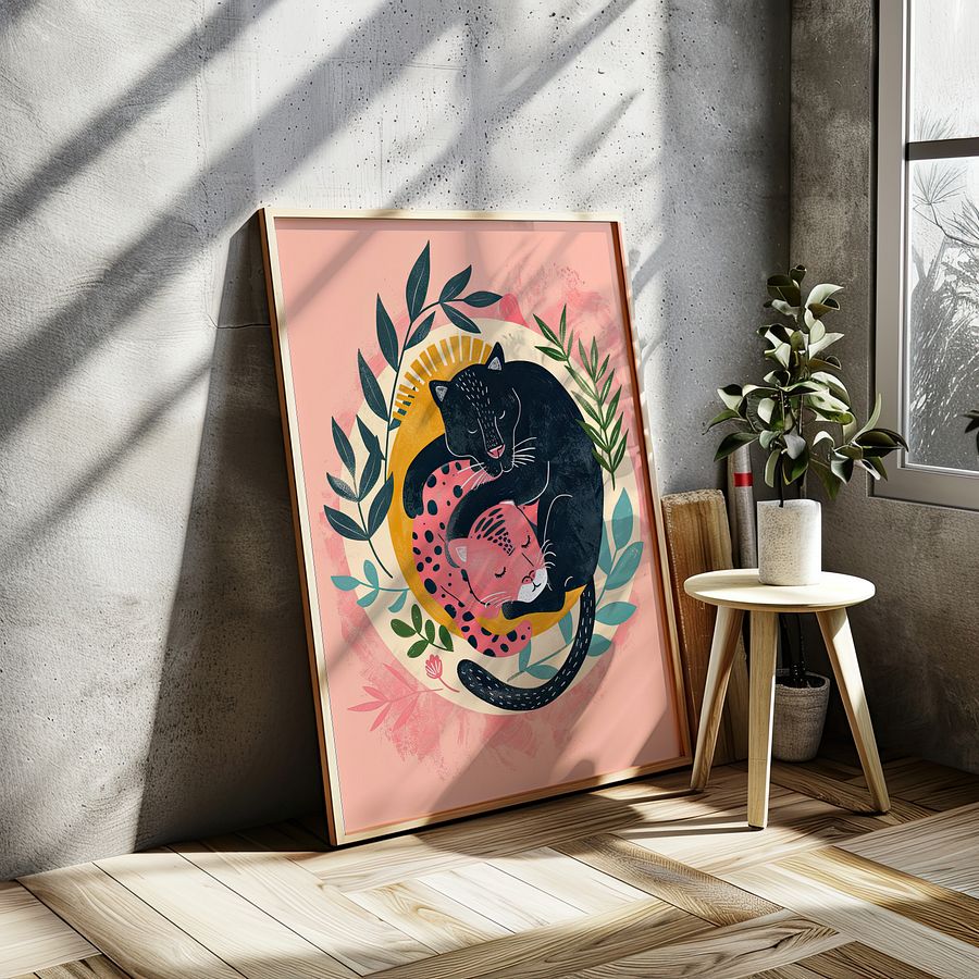 Yin-Yang Leopards Lover Felines Whimsical Art Print product image (4)