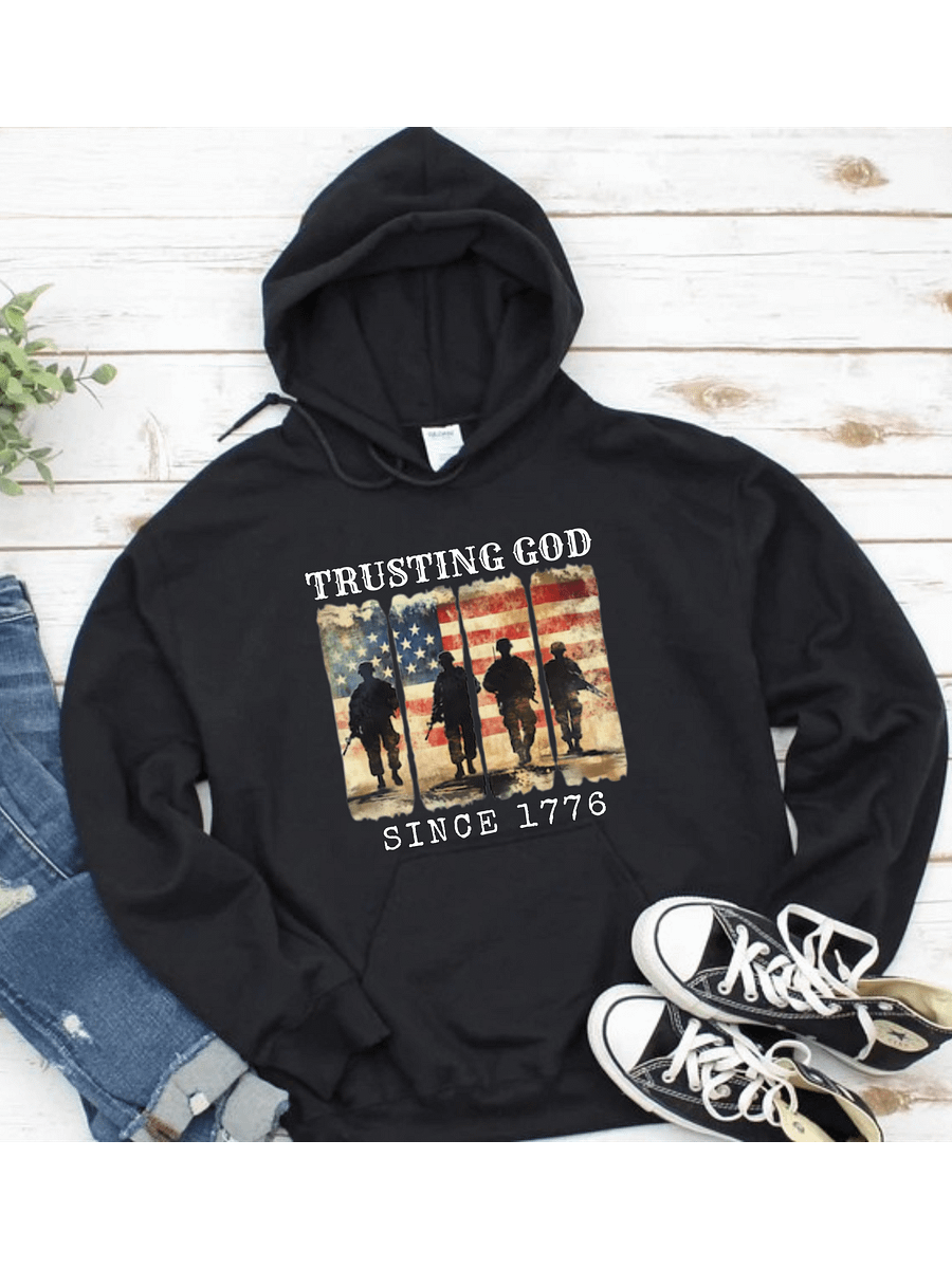 Trusting God Since 1776 American Flag Military Hoodie - Patriotic Veterans USA product image (1)