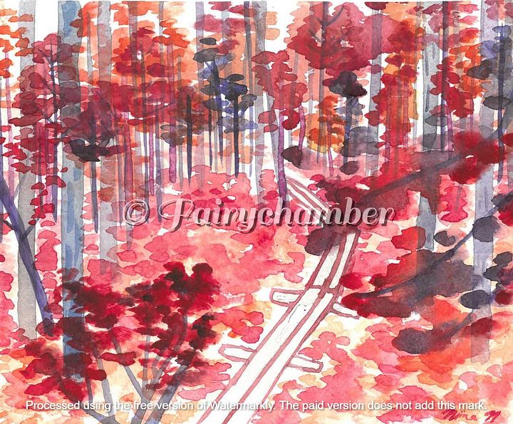Crimson Autumn Woods Original Painting product image (1)