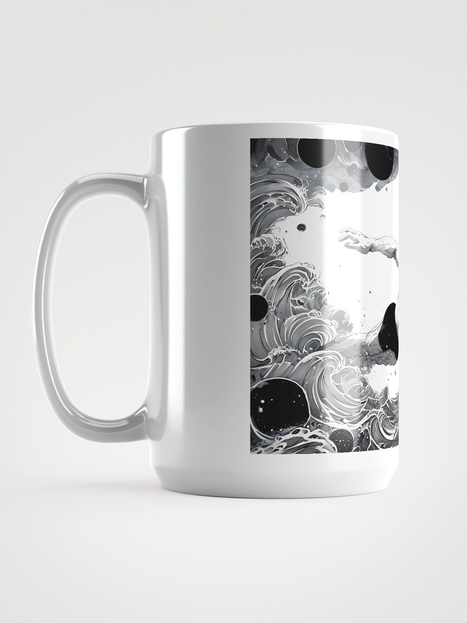 Monochrome Maritime Adventure: Black & White Waves Glossy Mug product image (6)