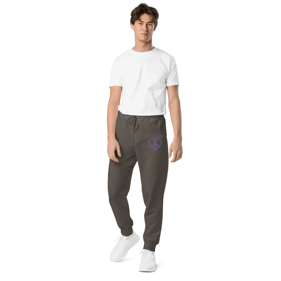 Embroidered Peace-Heart Sweatpants with Pockets (Purple Heart) product image (3)