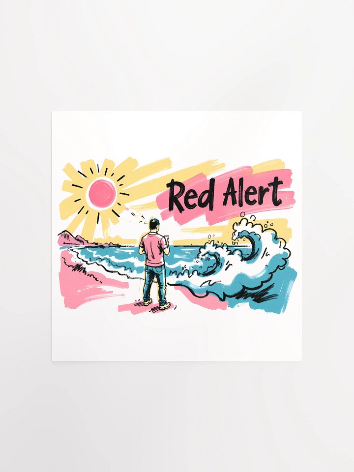 Red Alert Beach Art Print – Sunset Danger Warning Matte Paper Poster product image (5)