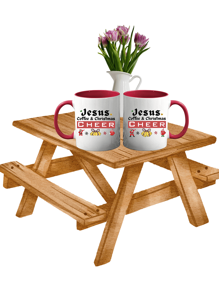 Jesus, Coffee, & Christmas Cheer! Two-Tone Mug | Christian Christmas Mug with Red Accent | Holiday Gift for Believers & Moms product image (1)