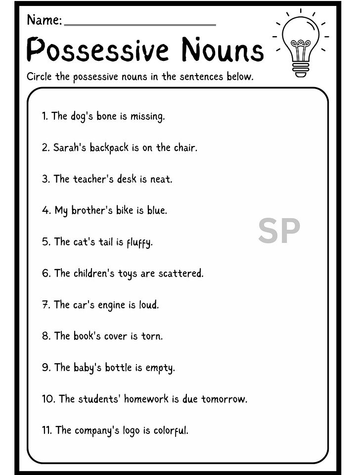 grammar possessive nouns worksheets Printable product image (2)