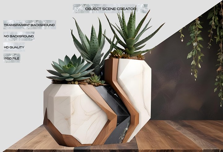 Earthly Symphony – Geometric Succulent Duo Vase PNG product image (2)
