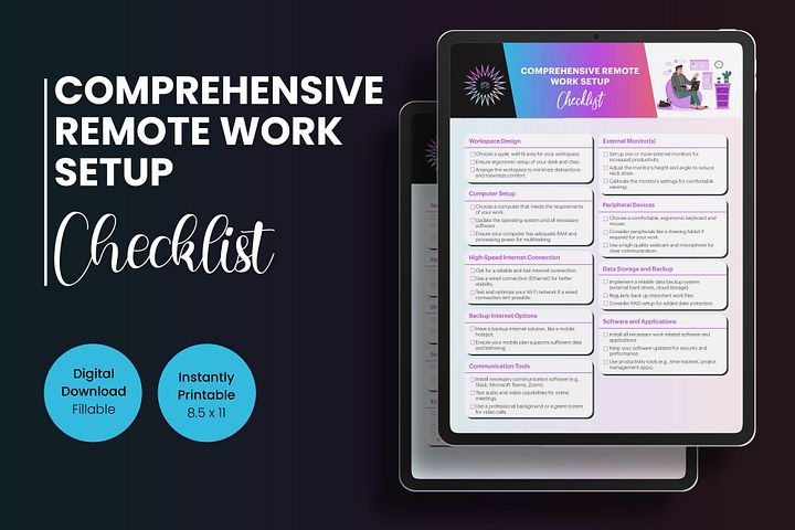 Remote Work Setup Checklist Digital PDF Download Instantly Printable Fillable product image (1)