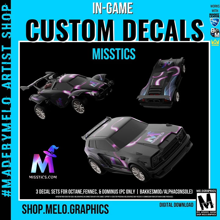 #MissticsRL Custom Car Decal Set (3pk) - Rocket League | #MadeByMELO product image (1)