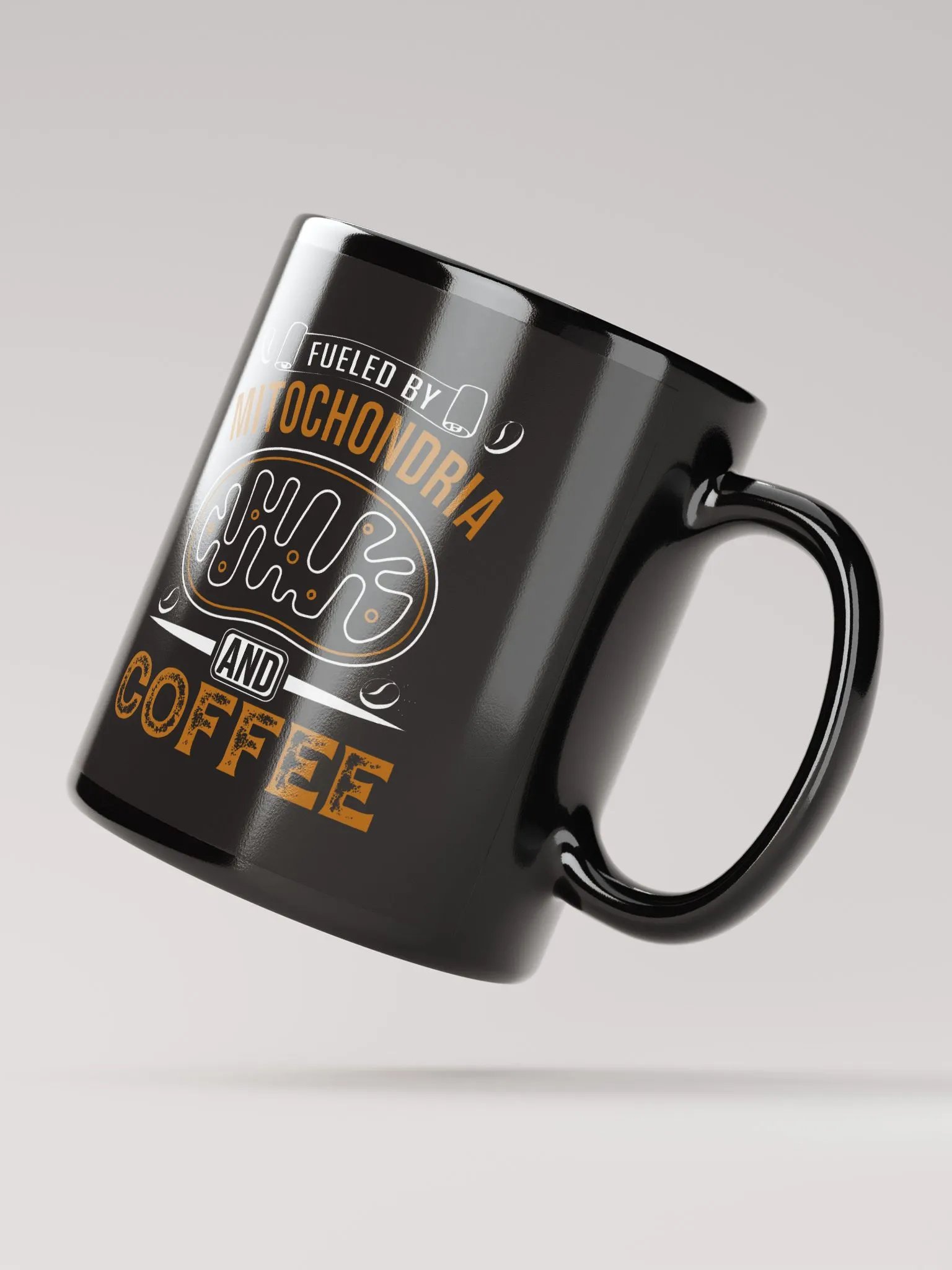 "fueled by mitochondria and coffee" black glossy mug product image (2)