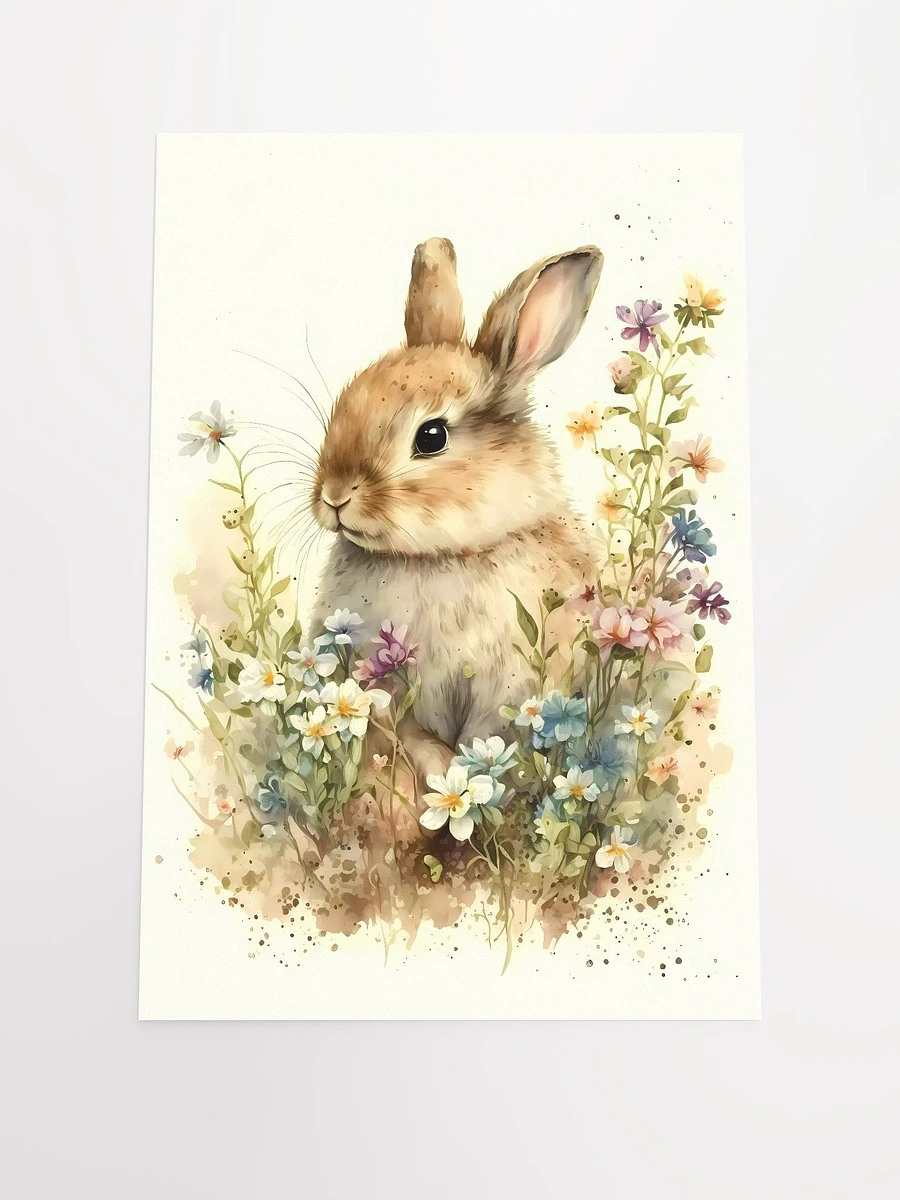 Spring Meadow Bunny Poster: Whimsical Rabbit & Wildflower Watercolor Art Matte Poster product image (3)