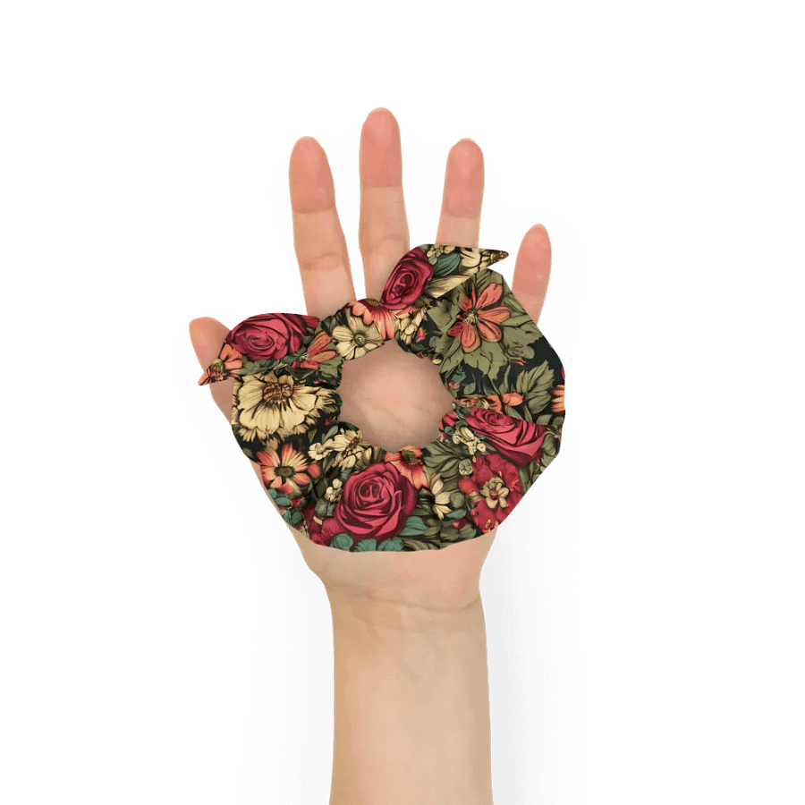 Hair Scrunchie - Wilted Boho Floral Design on a Green Background product image (6)