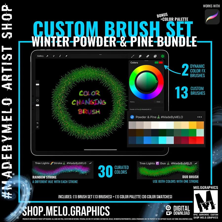 Holiday Powder & Pine Procreate Brush Set + Color Palette Bundle | #MadeByMELO product image (2)