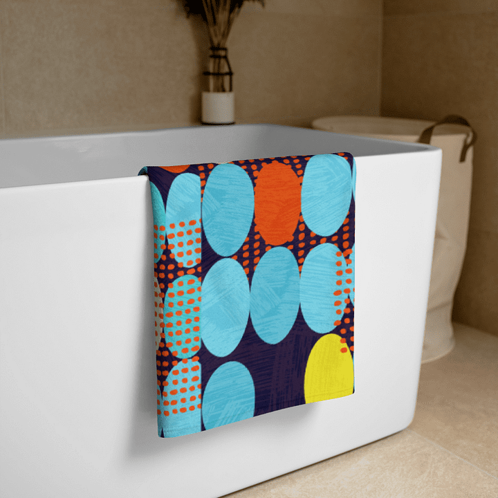 RETRO OVALS BODY TOWEL – 30"x60", COTTON TERRY BACK, ABSTRACT MID-CENTURY PATTERN product image (2)