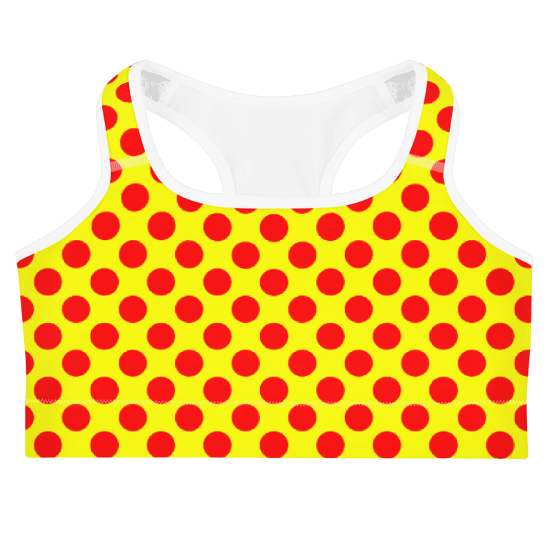 Red Polka Dots on Yellow Sports Bra product image (4)