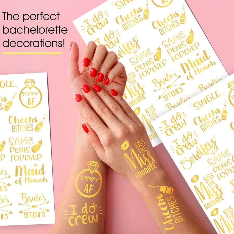 30 Pack Bride Tribe Metallic Gold Foil Bachelorette Party Tattoos: Pack A product image (3)
