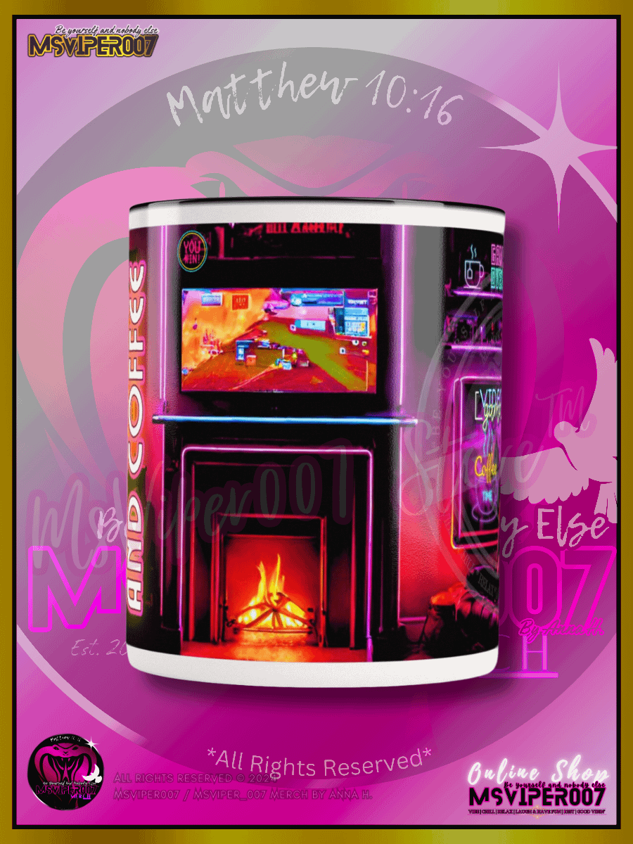 Mug - MsViper007's "Gaming and Coffee [retro/neon]" Hot Beverage Mug with color inside by Anna H. product image (2)
