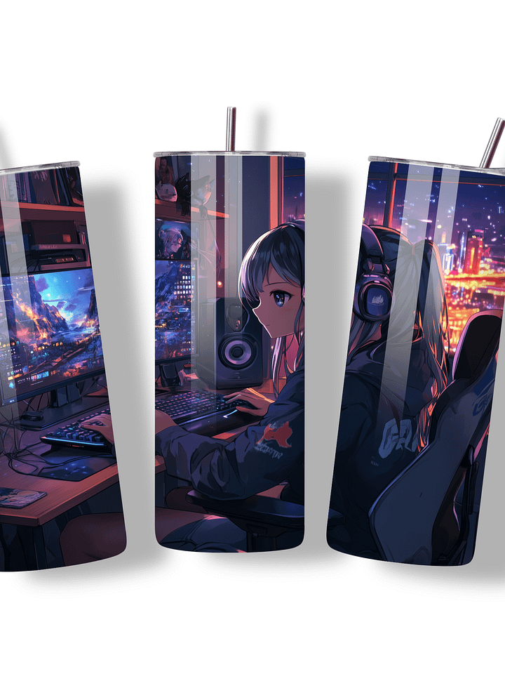 Anime Gamer Girl 20oz Skinny Tumbler with Metal Straw – Vibrant Gaming Setup Design – Double-Walled Insulated Stainless Steel Tumbler Gift for Anime and Gaming Fans (Anime Girl 3) product image (2)