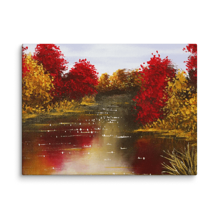 Red and Golden Trees Reflecting by the Lake with a Solitary Boat product image (9)