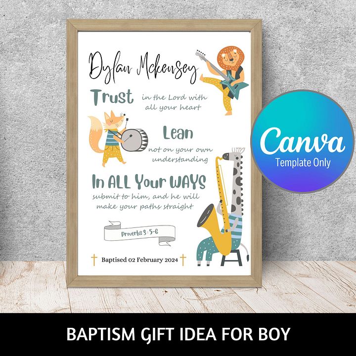 Animals Playing Musical Instruments Baptism Canva Template product image (1)