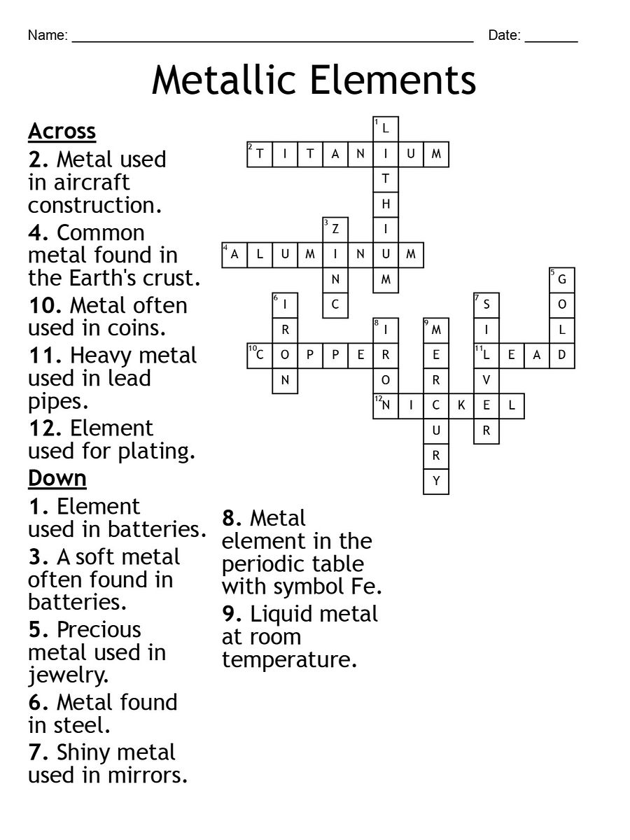 Metallic Elements Crossword Puzzle product image (1)