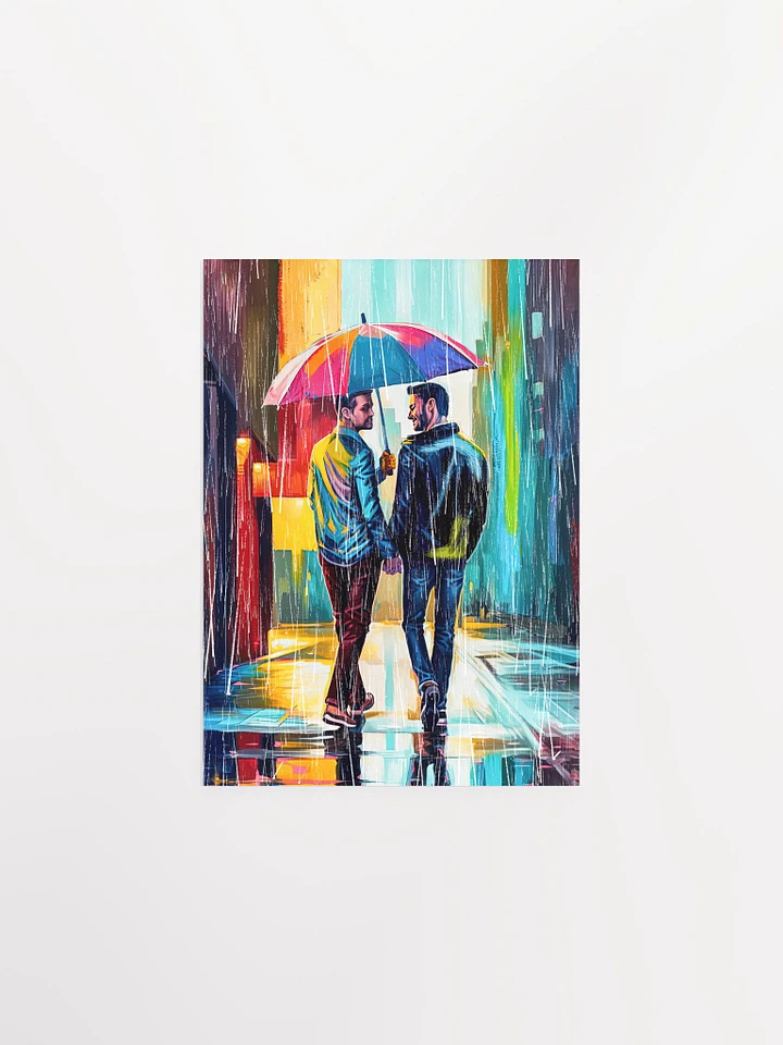 Gay Couple In The Rain – Colorful Two Hearts Matte Poster product image (1)