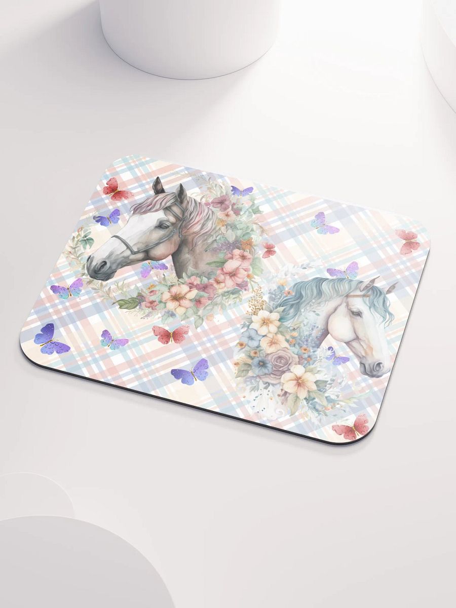 Two Beautiful Horses on a Plaid Background Mousepad product image (3)