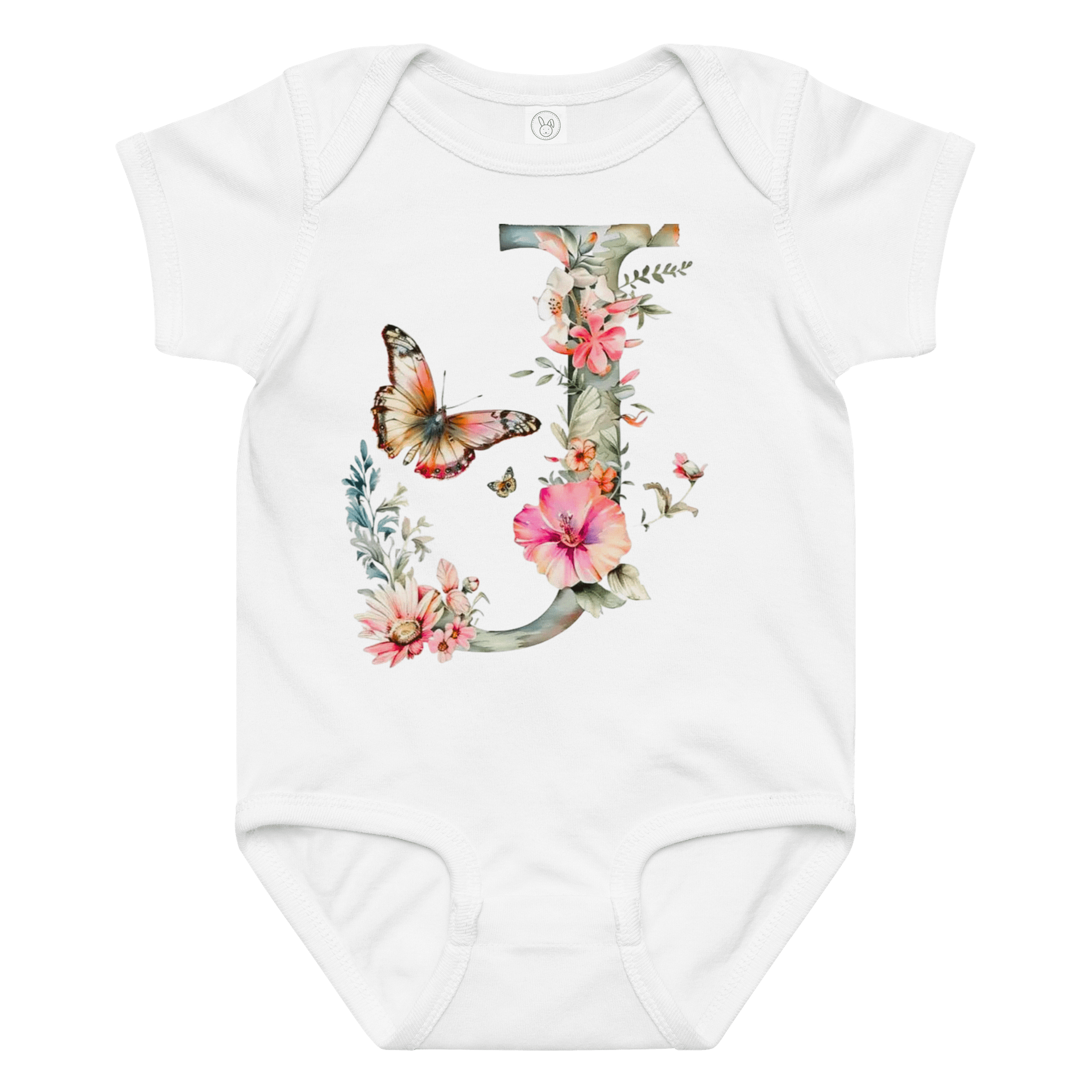 Floral Letter J Baby Bodysuit product image (1)