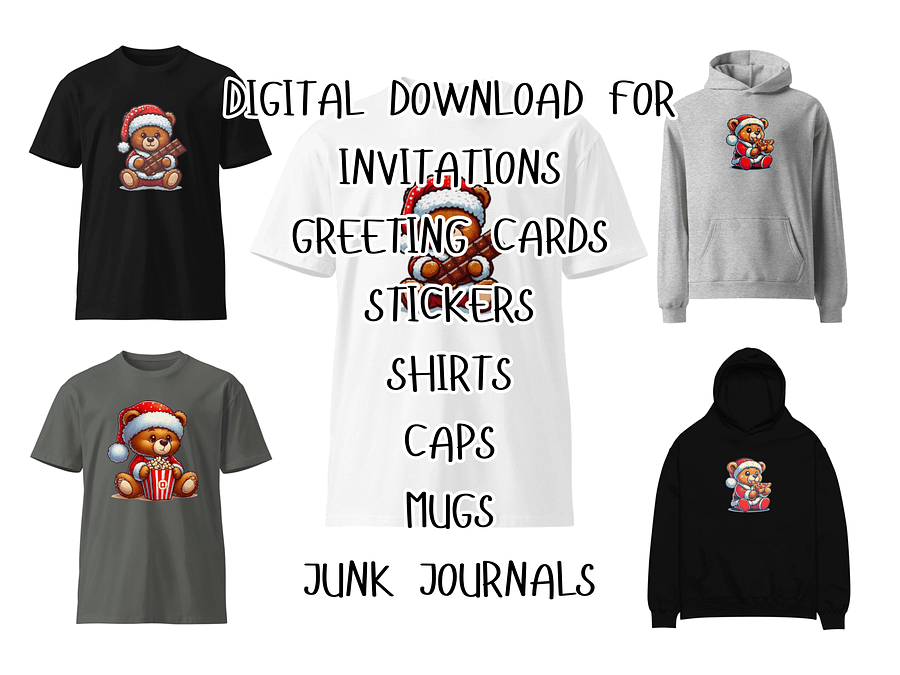 Teddy Bear Wearing Santa Claus Clothes Eat Junk Food PNG, Cute  Christmas Clipart, PNG Download, Christmas PNG Bundle product image (7)