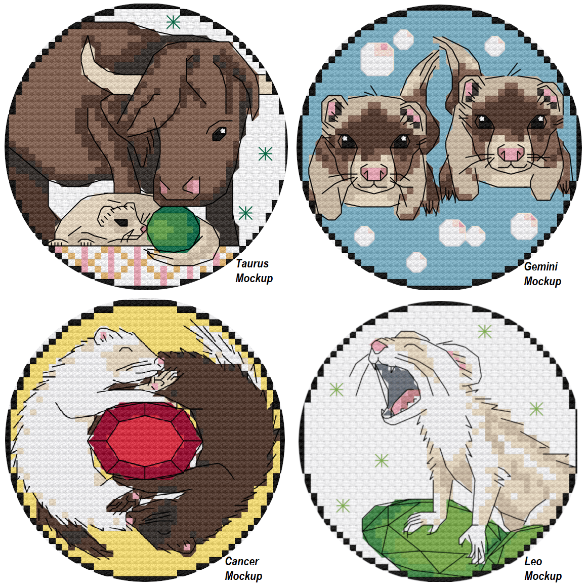 Ferret Zodiac Birthstones Cross Stitch Pattern (Digital PDF) product image (3)