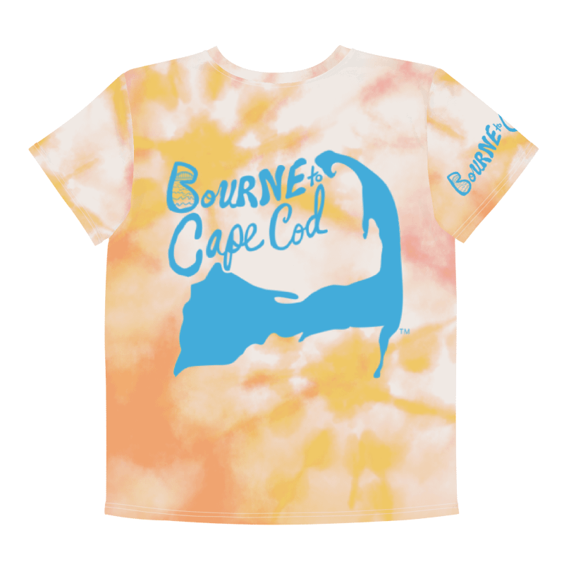 🦩YOUTH | Girls’ | BOURNE to Cape Cod™ | Logo Tee – All-Over Print | BRN.2C.C.™ | Coastal Cutie Vibes💖 | Blue Logo on Orange Tie-Dye product image (2)