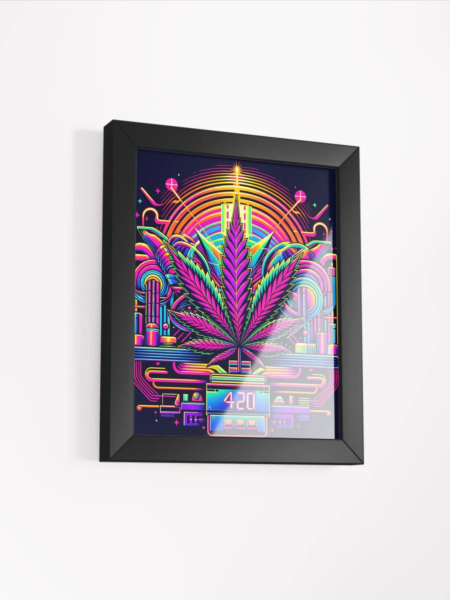 Cannabis Leaf - 420 Synthwave - Design | Framed Wall Art Poster product image (3)