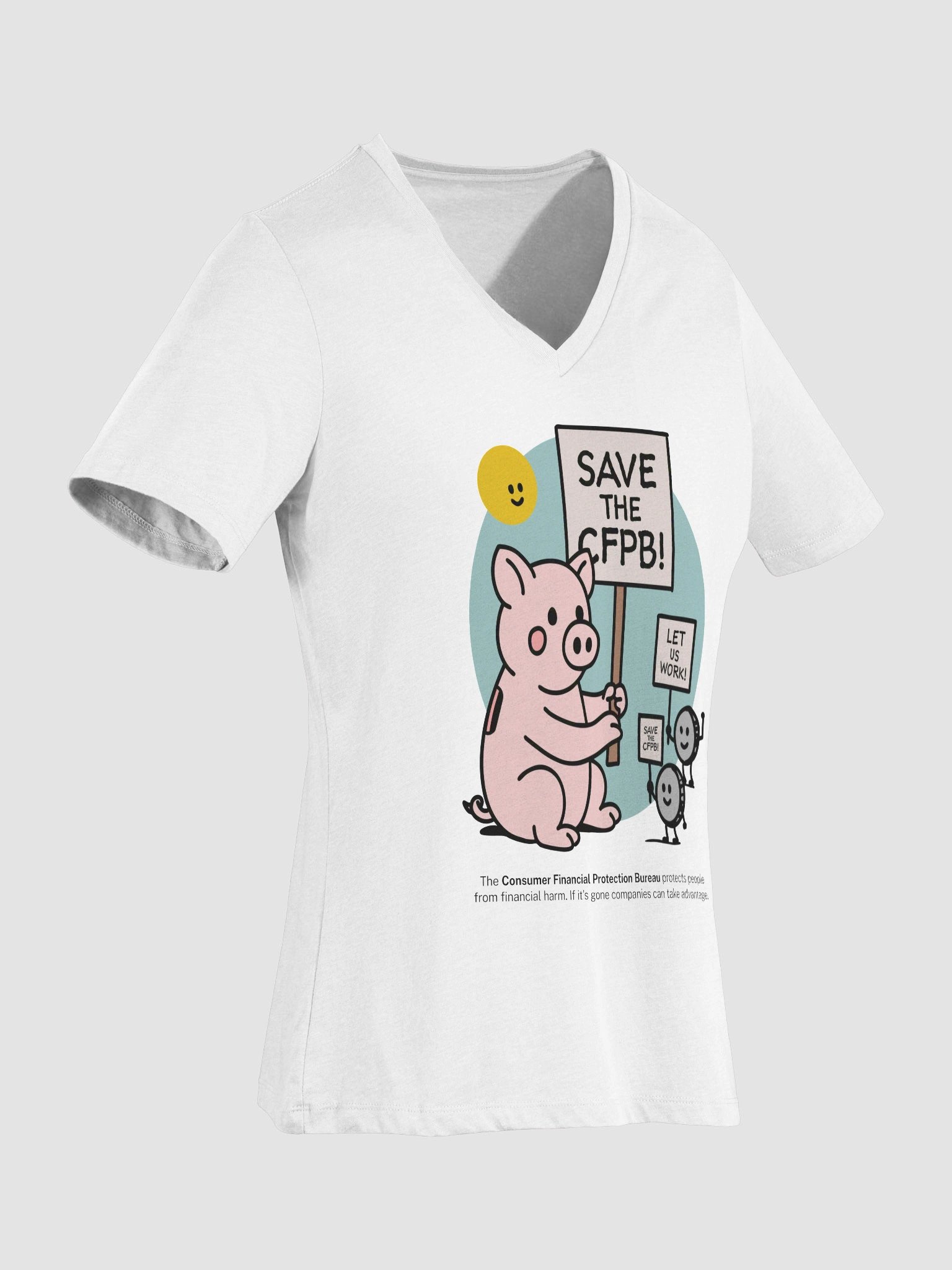 CFPB Piggy Bank Picket Women's Cut V-Neck T-Shirt product image (18)