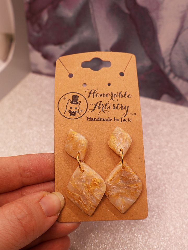 Hanging White Gold Earrings - Polymer Clay product image (2)