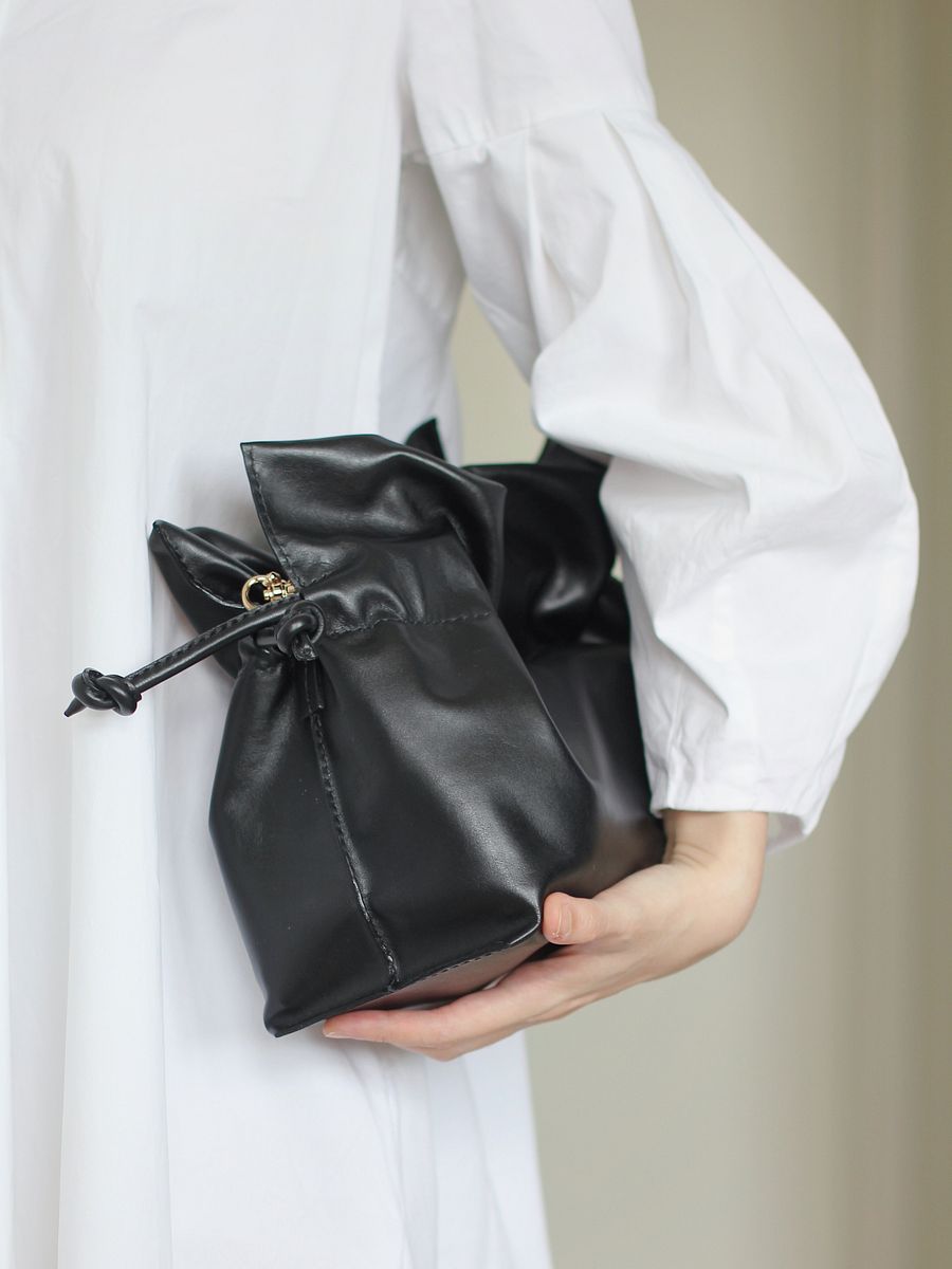 Sample Sale – Black Soft Leather Drawstring Clutch product image (5)