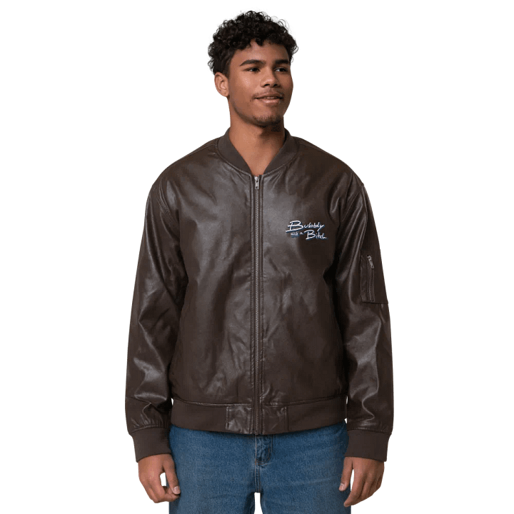 Bubbly and a B (navy shadow design) faux leather bomber jacket product image (2)