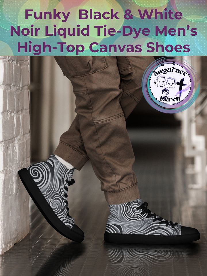 Funky Black & White Noir Liquid Tie-Dye Men's High-Top Canvas Shoes product image (1)