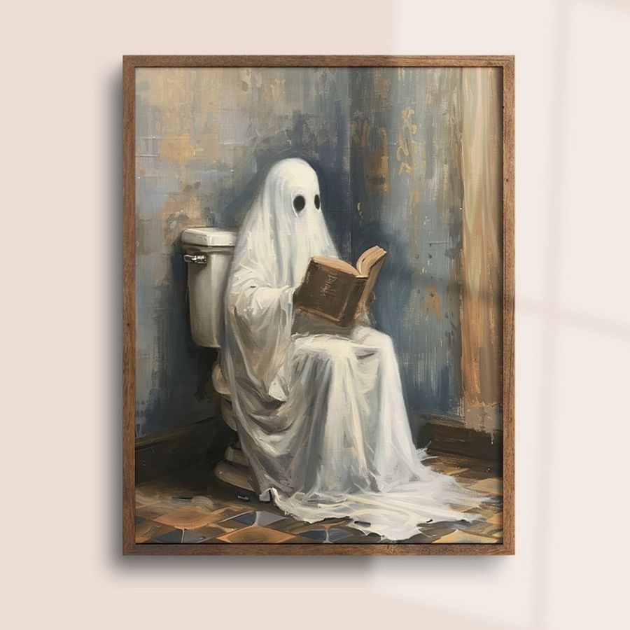 Ghost Reading a Book in Toilet Halloween Bathroom Wall Art Print product image (19)